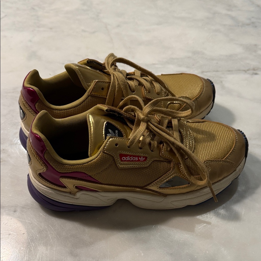 Adidas Falcon (Kylie Jenner) Metallic Gold and Purple Shoes